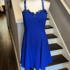 CDC Evening Royal Blue Cocktail Dress. Sequins Trim and Straps,Gently worn SZ 10